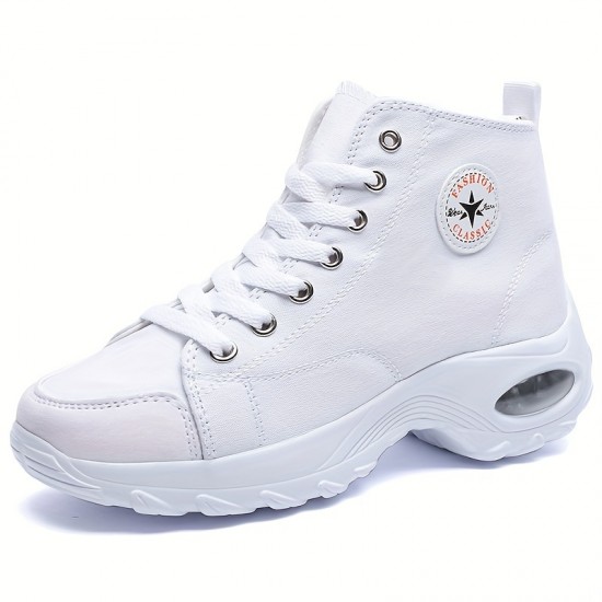Women's Solid Color Casual Sneakers, Lace Up Soft Sole Platform Walking Skate Shoes, High-top Versatile Canvas Shoes Women's Solid Color Casual Sneakers, Lace Up Soft Sole Platform Walking Skate Shoes, High-top Versatile Canvas Shoes
