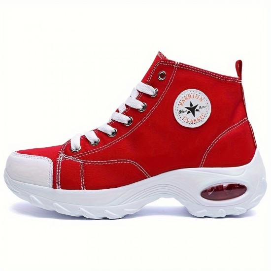 Women's Solid Color Casual Sneakers, Lace Up Soft Sole Platform Walking Skate Shoes, High-top Versatile Canvas Shoes Women's Solid Color Casual Sneakers, Lace Up Soft Sole Platform Walking Skate Shoes, High-top Versatile Canvas Shoes