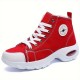Women's Solid Color Casual Sneakers, Lace Up Soft Sole Platform Walking Skate Shoes, High-top Versatile Canvas Shoes Women's Solid Color Casual Sneakers, Lace Up Soft Sole Platform Walking Skate Shoes, High-top Versatile Canvas Shoes