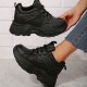 Women's Platform Chunky Sneakers, Solid Color Lace Up Height Increasing Shoes, Casual Walking Shoes Women's Platform Chunky Sneakers, Solid Color Lace Up Height Increasing Shoes, Casual Walking Shoes