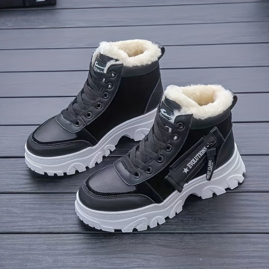 Women's Plush Lined Winter Sneakers, Thermal Lace Up High Top Snow Boots, Keep Warm Platform Ankle Boots Women's Plush Lined Winter Sneakers, Thermal Lace Up High Top Snow Boots, Keep Warm Platform Ankle Boots