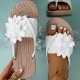 Women's Flower Flat Flip Flops, Boho Style Braided Band Open Toe Shoes, Casual Non Slip Slides Women's Flower Flat Flip Flops, Boho Style Braided Band Open Toe Shoes, Casual Non Slip Slides