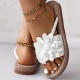 Women's Flower Flat Flip Flops, Boho Style Braided Band Open Toe Shoes, Casual Non Slip Slides Women's Flower Flat Flip Flops, Boho Style Braided Band Open Toe Shoes, Casual Non Slip Slides
