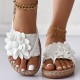 Women's Flower Flat Flip Flops, Boho Style Braided Band Open Toe Shoes, Casual Non Slip Slides Women's Flower Flat Flip Flops, Boho Style Braided Band Open Toe Shoes, Casual Non Slip Slides