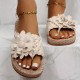 Women's Flower Flat Flip Flops, Boho Style Braided Band Open Toe Shoes, Casual Non Slip Slides Women's Flower Flat Flip Flops, Boho Style Braided Band Open Toe Shoes, Casual Non Slip Slides