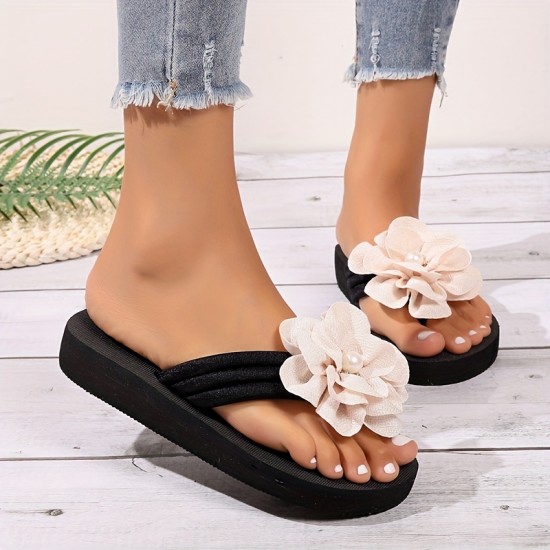 Women's Flower Decor Flip Flops, Casual Clip Toe Slide Sandals, Fashion & Comfortable Beach Shoes Women's Flower Decor Flip Flops, Casual Clip Toe Slide Sandals, Fashion & Comfortable Beach Shoes
