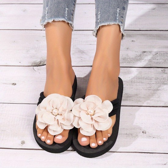 Women's Flower Decor Flip Flops, Casual Clip Toe Slide Sandals, Fashion & Comfortable Beach Shoes Women's Flower Decor Flip Flops, Casual Clip Toe Slide Sandals, Fashion & Comfortable Beach Shoes