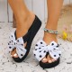 Women's Polka Dot Print Bowknot Flip Flops, Slip On Platform Comfy Summer Slides, Vacation Beach Non-slip Wedge Slides Women's Polka Dot Print Bowknot Flip Flops, Slip On Platform Comfy Summer Slides, Vacation Beach Non-slip Wedge Slides