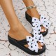 Women's Polka Dot Print Bowknot Flip Flops, Slip On Platform Comfy Summer Slides, Vacation Beach Non-slip Wedge Slides Women's Polka Dot Print Bowknot Flip Flops, Slip On Platform Comfy Summer Slides, Vacation Beach Non-slip Wedge Slides