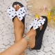 Women's Polka Dot Print Bowknot Flip Flops, Slip On Platform Comfy Summer Slides, Vacation Beach Non-slip Wedge Slides Women's Polka Dot Print Bowknot Flip Flops, Slip On Platform Comfy Summer Slides, Vacation Beach Non-slip Wedge Slides