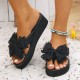 Women's Bowknot Decor Platform Flip Flops, Slip On Casual Non-slip Summer Slides, Vacation Beach Wedge Slides Women's Bowknot Decor Platform Flip Flops, Slip On Casual Non-slip Summer Slides, Vacation Beach Wedge Slides