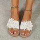 Women's Floral Decor Braided Sandals, Slip On Flat Lightweight Non-slip Slides, Vacation Beach Comfy Thong Sandals Women's Floral Decor Braided Sandals, Slip On Flat Lightweight Non-slip Slides, Vacation Beach Comfy Thong Sandals