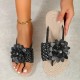 Women's Floral Decor Braided Sandals, Slip On Flat Lightweight Non-slip Slides, Vacation Beach Comfy Thong Sandals Women's Floral Decor Braided Sandals, Slip On Flat Lightweight Non-slip Slides, Vacation Beach Comfy Thong Sandals