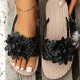 Women's Floral Decor Braided Sandals, Slip On Flat Lightweight Non-slip Slides, Vacation Beach Comfy Thong Sandals Women's Floral Decor Braided Sandals, Slip On Flat Lightweight Non-slip Slides, Vacation Beach Comfy Thong Sandals