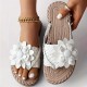 Women's Floral Decor Braided Sandals, Slip On Flat Lightweight Non-slip Slides, Vacation Beach Comfy Thong Sandals Women's Floral Decor Braided Sandals, Slip On Flat Lightweight Non-slip Slides, Vacation Beach Comfy Thong Sandals