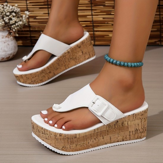 Women's Platform Flip Flops, Buckle Strap Wood Grain Sole Slide Sandals, Outdoor Summer Slide Shoes Women's Platform Flip Flops, Buckle Strap Wood Grain Sole Slide Sandals, Outdoor Summer Slide Shoes