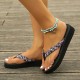 Women's Floral Pattern Flip Flops, Slip On Open Toe Non-slip Soft Thick Sole Wedge Slides, Summer Beach Casual Shoes Women's Floral Pattern Flip Flops, Slip On Open Toe Non-slip Soft Thick Sole Wedge Slides, Summer Beach Casual Shoes