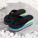 Women's Wedge Flip Flops, Rainbow Sole Slip On Platform Slide Shoes, Casual Lightweight Summer Beach Shoes Women's Wedge Flip Flops, Rainbow Sole Slip On Platform Slide Shoes, Casual Lightweight Summer Beach Shoes