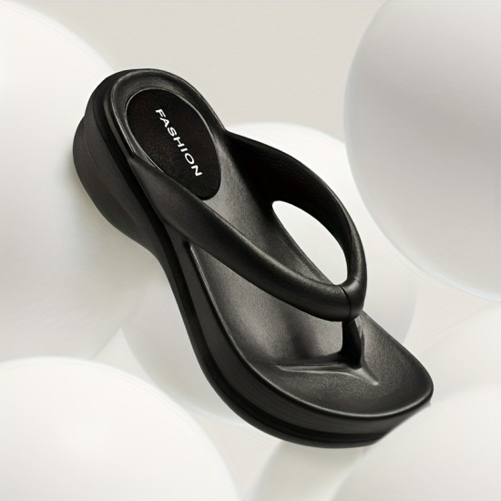 Women's Solid Color Wedge Heeled Flip Flops, Casual Clip Toe Platform Shoes, Women's Art Support Shoes Women's Solid Color Wedge Heeled Flip Flops, Casual Clip Toe Platform Shoes, Women's Art Support Shoes