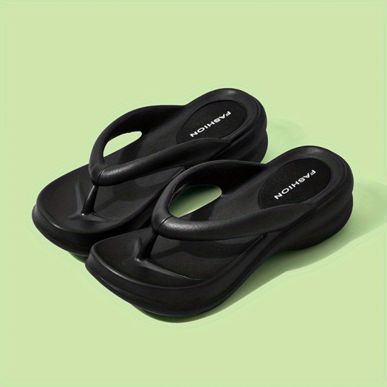 Women's Solid Color Wedge Heeled Flip Flops, Casual Clip Toe Platform Shoes, Women's Art Support Shoes Women's Solid Color Wedge Heeled Flip Flops, Casual Clip Toe Platform Shoes, Women's Art Support Shoes