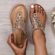 Women's Boho Stile Thong Sandals, Rhinestone Decor Elastic Strap Slip On Shoes, Summer Vacation Beach Sandals Women's Boho Stile Thong Sandals, Rhinestone Decor Elastic Strap Slip On Shoes, Summer Vacation Beach Sandals