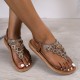 Women's Boho Stile Thong Sandals, Rhinestone Decor Elastic Strap Slip On Shoes, Summer Vacation Beach Sandals Women's Boho Stile Thong Sandals, Rhinestone Decor Elastic Strap Slip On Shoes, Summer Vacation Beach Sandals