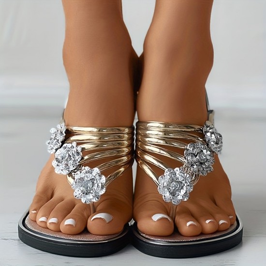 Women's Floral Flat Flip Flops, Fashionable Open Toe Non Slip Slides Shoes, Outdoor Beach Slides Women's Floral Flat Flip Flops, Fashionable Open Toe Non Slip Slides Shoes, Outdoor Beach Slides