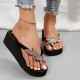 Women's Rhinestone Foral Decor Sandals, Slip On Non-slip Outdoor Wedge Flip Flops, Vacation Beach Slides Shoes Women's Rhinestone Foral Decor Sandals, Slip On Non-slip Outdoor Wedge Flip Flops, Vacation Beach Slides Shoes