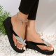 Women's Rhinestone Foral Decor Sandals, Slip On Non-slip Outdoor Wedge Flip Flops, Vacation Beach Slides Shoes Women's Rhinestone Foral Decor Sandals, Slip On Non-slip Outdoor Wedge Flip Flops, Vacation Beach Slides Shoes