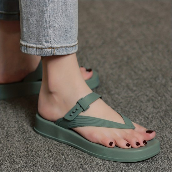 Women's Platform Flip Flops, Open Toe Solid Color Square Toe Casual Slippers, Women's Comfy Flat Slides Women's Platform Flip Flops, Open Toe Solid Color Square Toe Casual Slippers, Women's Comfy Flat Slides