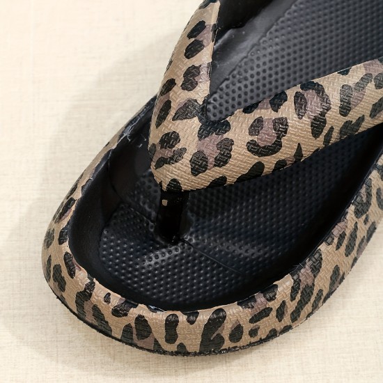 Women's Fashion Leopard Print Flip Flops, Casual Slip On Platform Slippers, Lightweight & Comfortable Shoes Women's Fashion Leopard Print Flip Flops, Casual Slip On Platform Slippers, Lightweight & Comfortable Shoes