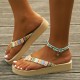 Women's Colorful Knit Sandals, Slip On Open Toe Thick Soft Bottom Outdoor Thong Sandals, Vacation Beach Flip Flops Women's Colorful Knit Sandals, Slip On Open Toe Thick Soft Bottom Outdoor Thong Sandals, Vacation Beach Flip Flops