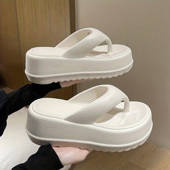 Women's Solid Color Flip Flops, Casual Clip Toe Platform Sandals, Comfortable Summer Beach Shoes Women's Solid Color Flip Flops, Casual Clip Toe Platform Sandals, Comfortable Summer Beach Shoes