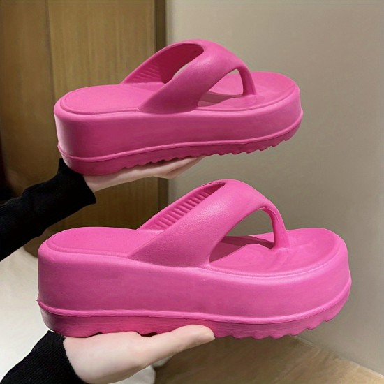Women's Solid Color Flip Flops, Casual Clip Toe Platform Sandals, Comfortable Summer Beach Shoes Women's Solid Color Flip Flops, Casual Clip Toe Platform Sandals, Comfortable Summer Beach Shoes
