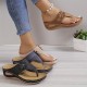 Women's Floral Decor Thong Sandals, Slip On Soft Sole Platform Casual Slides, Non-slip Wedge Retro Slides Women's Floral Decor Thong Sandals, Slip On Soft Sole Platform Casual Slides, Non-slip Wedge Retro Slides