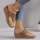Women's Floral Decor Thong Sandals, Slip On Soft Sole Platform Casual Slides, Non-slip Wedge Retro Slides Women's Floral Decor Thong Sandals, Slip On Soft Sole Platform Casual Slides, Non-slip Wedge Retro Slides