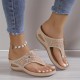 Women's Floral Decor Thong Sandals, Slip On Soft Sole Platform Casual Slides, Non-slip Wedge Retro Slides Women's Floral Decor Thong Sandals, Slip On Soft Sole Platform Casual Slides, Non-slip Wedge Retro Slides
