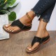 Women's Wedge Flip Flops, Rhinestone Decor Slip On Slide Sandals, Comfy Outdoor Slide Shoes With Arch Support Women's Wedge Flip Flops, Rhinestone Decor Slip On Slide Sandals, Comfy Outdoor Slide Shoes With Arch Support