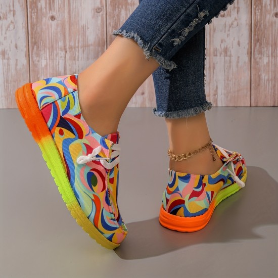 Women's Abstract Color Canvas Shoes, Casual Lace Up Outdoor Shoes, Lightweight Low Top Shoes Women's Abstract Color Canvas Shoes, Casual Lace Up Outdoor Shoes, Lightweight Low Top Shoes