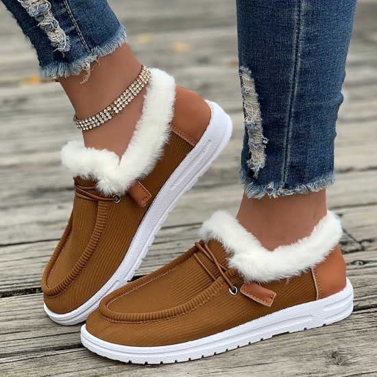 Winter Plush Lined Sneakers, Cozy & Warm Round Toe Flat Shoes, Winter Outdoor Walking Shoes Winter Plush Lined Sneakers, Cozy & Warm Round Toe Flat Shoes, Winter Outdoor Walking Shoes