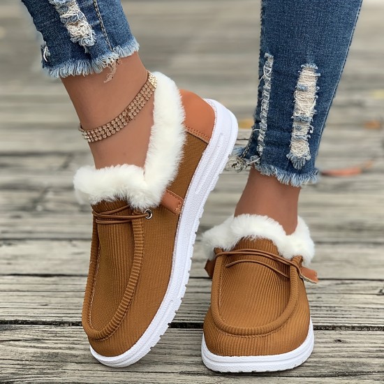 Winter Plush Lined Sneakers, Cozy & Warm Round Toe Flat Shoes, Winter Outdoor Walking Shoes Winter Plush Lined Sneakers, Cozy & Warm Round Toe Flat Shoes, Winter Outdoor Walking Shoes