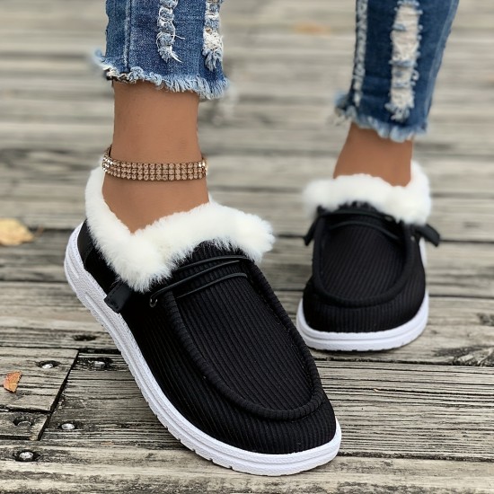 Winter Plush Lined Sneakers, Cozy & Warm Round Toe Flat Shoes, Winter Outdoor Walking Shoes Winter Plush Lined Sneakers, Cozy & Warm Round Toe Flat Shoes, Winter Outdoor Walking Shoes