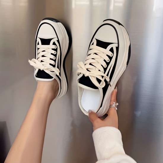 Women's Platform Canvas Shoes, Casual Lace Up Mule Sneakers, Versatile & All-Match Outdoor Shoes Women's Platform Canvas Shoes, Casual Lace Up Mule Sneakers, Versatile & All-Match Outdoor Shoes