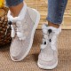 Women's High Top Canvas Shoes, Casual Lace Up Plush Lined Shoes, Comfortable Winter Shoes Women's High Top Canvas Shoes, Casual Lace Up Plush Lined Shoes, Comfortable Winter Shoes