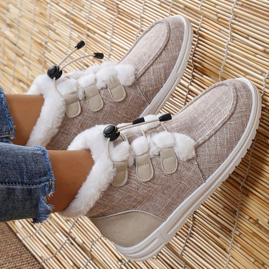 Women's High Top Canvas Shoes, Casual Lace Up Plush Lined Shoes, Comfortable Winter Shoes Women's High Top Canvas Shoes, Casual Lace Up Plush Lined Shoes, Comfortable Winter Shoes