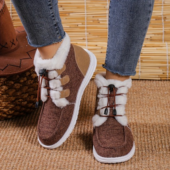 Women's High Top Canvas Shoes, Casual Lace Up Plush Lined Shoes, Comfortable Winter Shoes Women's High Top Canvas Shoes, Casual Lace Up Plush Lined Shoes, Comfortable Winter Shoes