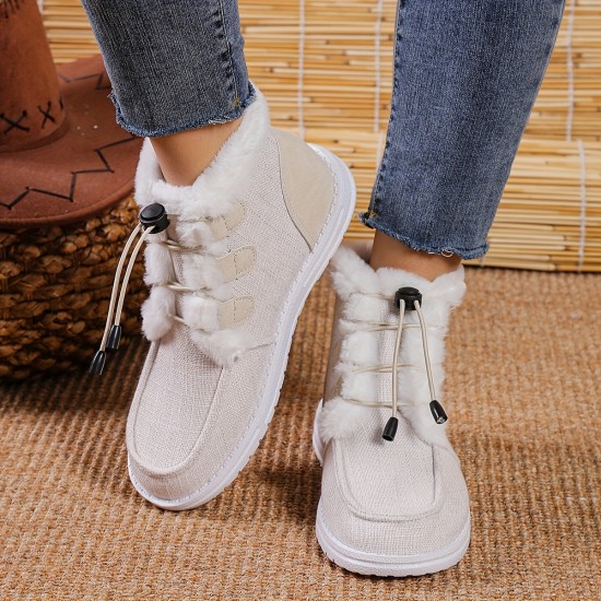 Women's High Top Canvas Shoes, Casual Lace Up Plush Lined Shoes, Comfortable Winter Shoes Women's High Top Canvas Shoes, Casual Lace Up Plush Lined Shoes, Comfortable Winter Shoes