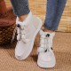 Women's High Top Canvas Shoes, Casual Lace Up Plush Lined Shoes, Comfortable Winter Shoes Women's High Top Canvas Shoes, Casual Lace Up Plush Lined Shoes, Comfortable Winter Shoes