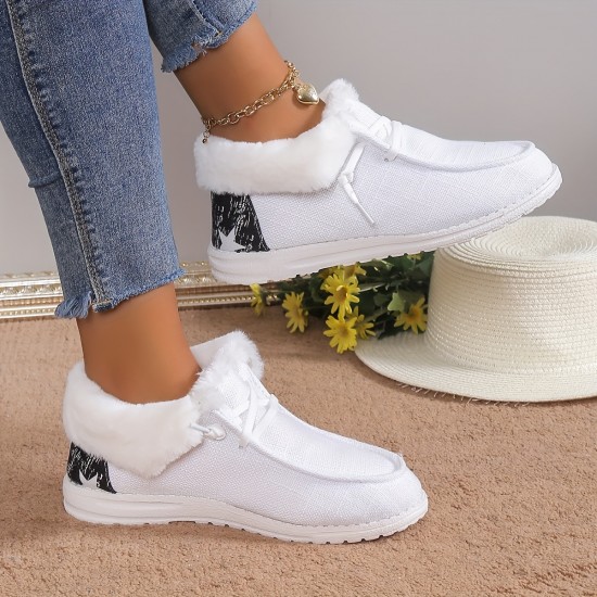 Women's Plush Lined Canvas Shoes, Warm & Cozy Slip On Snow Boots, Thermal Winter Ankle Boots Women's Plush Lined Canvas Shoes, Warm & Cozy Slip On Snow Boots, Thermal Winter Ankle Boots