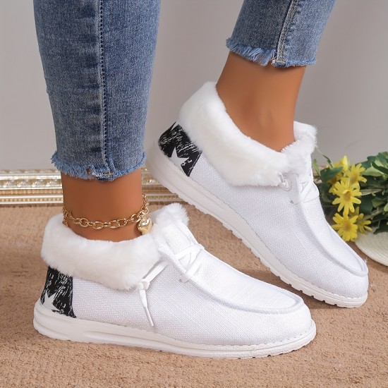 Women's Plush Lined Canvas Shoes, Warm & Cozy Slip On Snow Boots, Thermal Winter Ankle Boots Women's Plush Lined Canvas Shoes, Warm & Cozy Slip On Snow Boots, Thermal Winter Ankle Boots